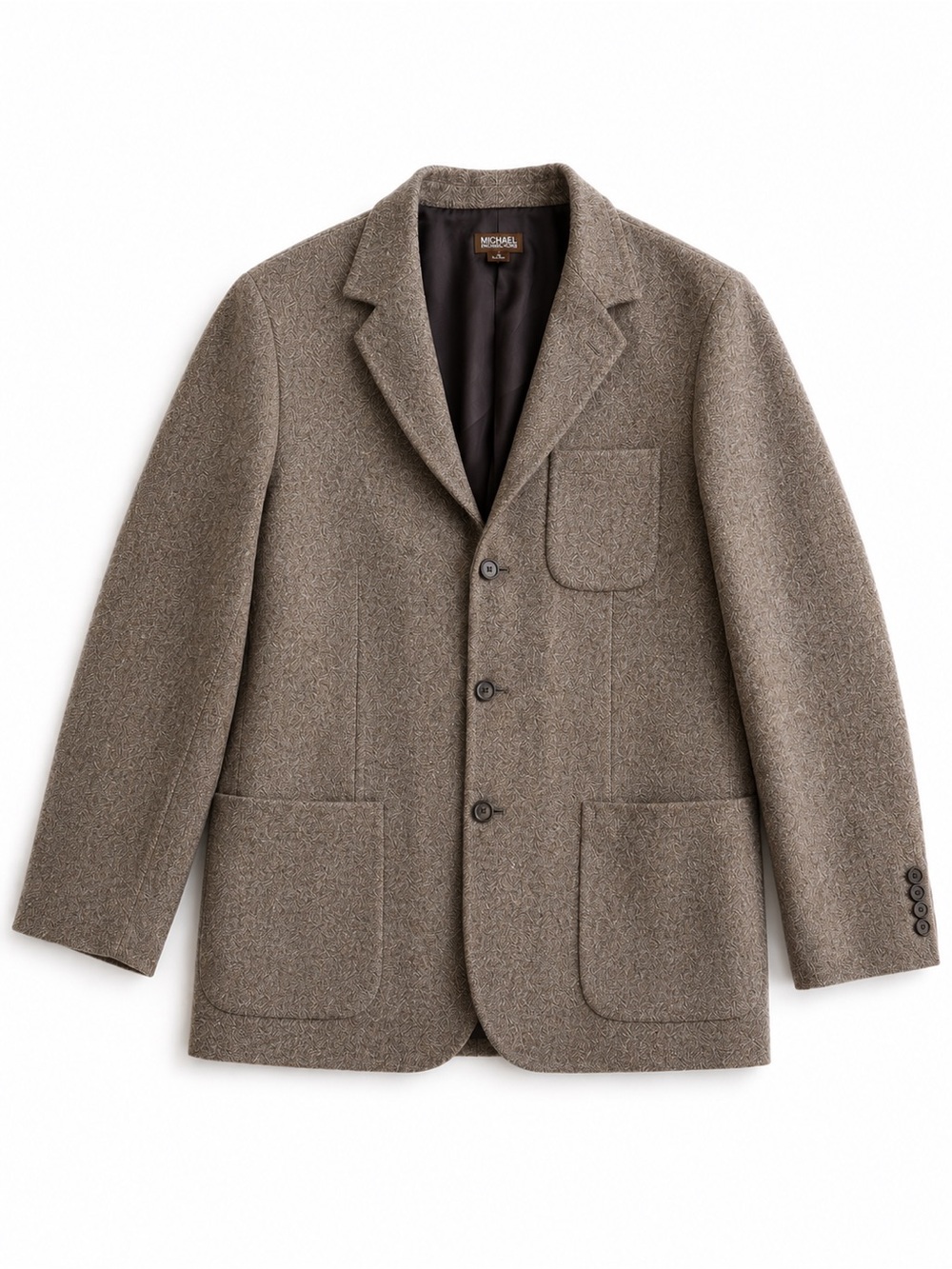 Michael Kors Wool Blend Tweed Blazer Sport Coat Brown Size 46R